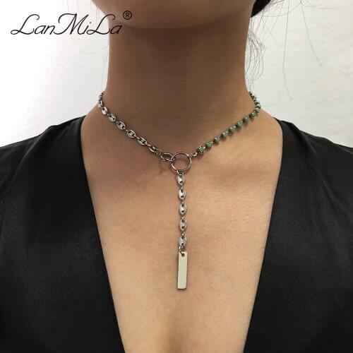LanMiLa New 2021 Fashion Punk Square Pendant Tassel Choker Short Claw Chain Necklace For Women Jewelry