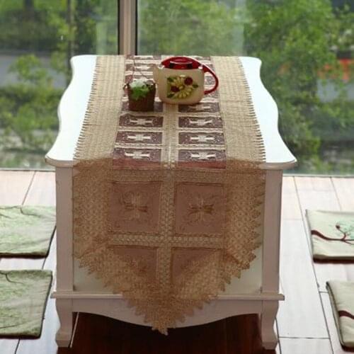 New Arrival! European Style Embroidered Floral Glass Yarn Table Runner Festival Decorative Table Runner Wine Red Light Coffee