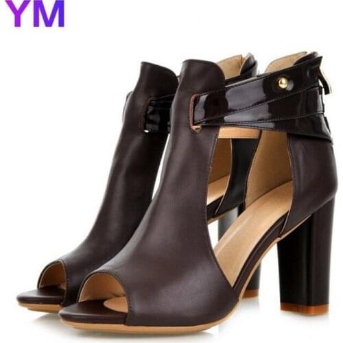 Summer New Style Women High Heels Buckle Strap Female Fashion Dress Shoes Square Heel Casual Sandals High 10cm Plus Size 35-43