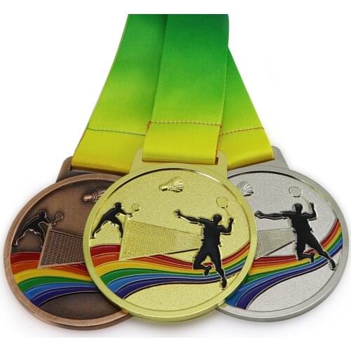 Size 70MM Badminton Medals with Color Ribbon 1Set Contain 1pcs Gold Color and 1pcs Silver Color , 1pcs Copper Match Medal