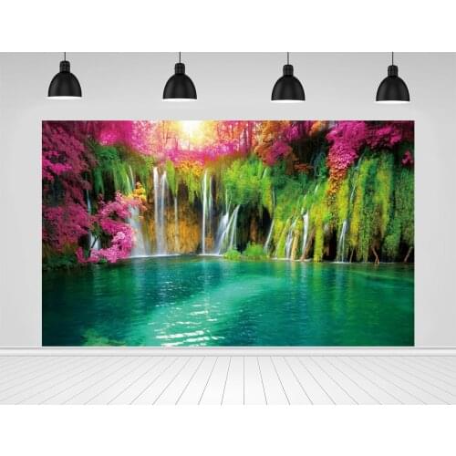 Scopiso Spring Scenery Photophone Forest Valley Blooming Trees Lake Waterfall Photography Backdrops Photo Backgrounds Photocall
