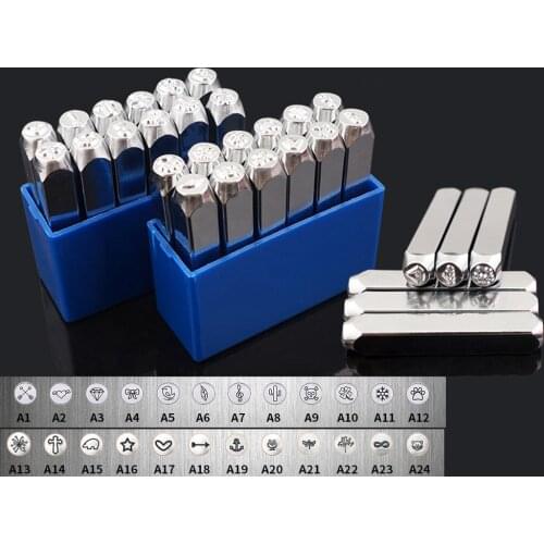 1pc 24 Pattern 6mm Metal Stamp Punching Tool Aluminium Leather Unique Marking Symbol Punching Stamps Tools Craft for Stamping
