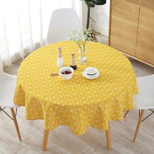 Nordic Polyester Cotton Round Tablecloth Color Triangle Yellow Rice Grey Arrow Cotton Linen Printed Tablecloth