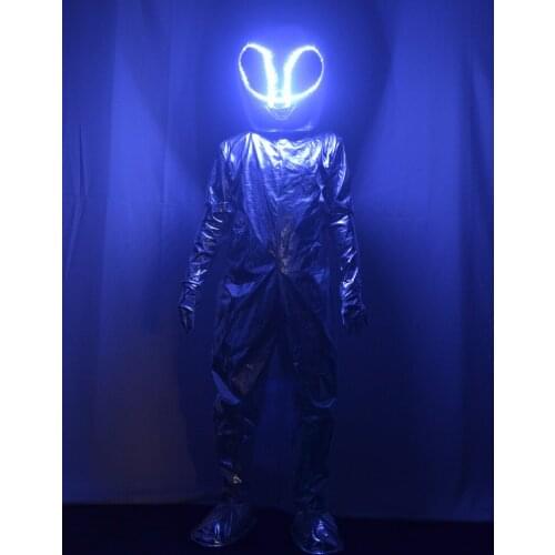Glowing Clothing Silver LED Alien luminous costume Nightclub Bar KTV Creative Performance Props space show dance Clothes