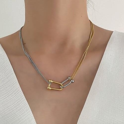 TARCLIY Geometric Metal U Shape Pendant Necklace Simple Double-Layer Gold Silver Color Clavicle Chain Women Fashion Jewelry