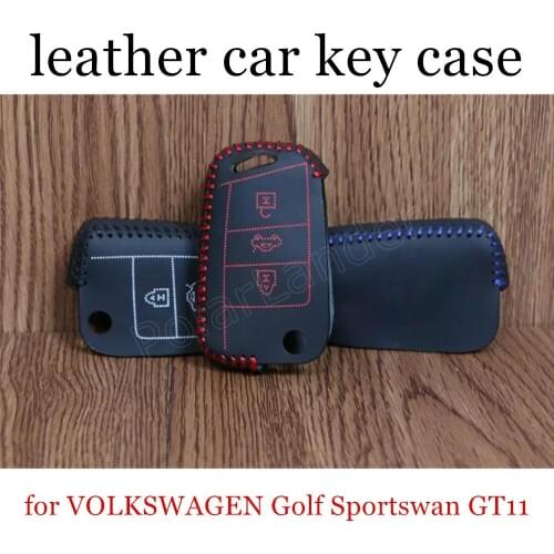 Only Red cheap price Car key case Hand sewing car key covers DIY Genuine leather for VOLKSWAGEN Golf Sportswan GT11