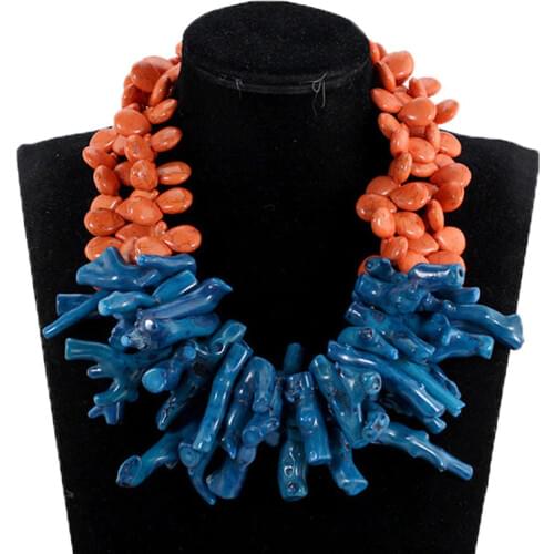 Gorgeous Orange and Teal Blue Baroque Coral Necklace Fashion African Wedding Beads Party Necklace Bridal Jewelry 2018 CNR037