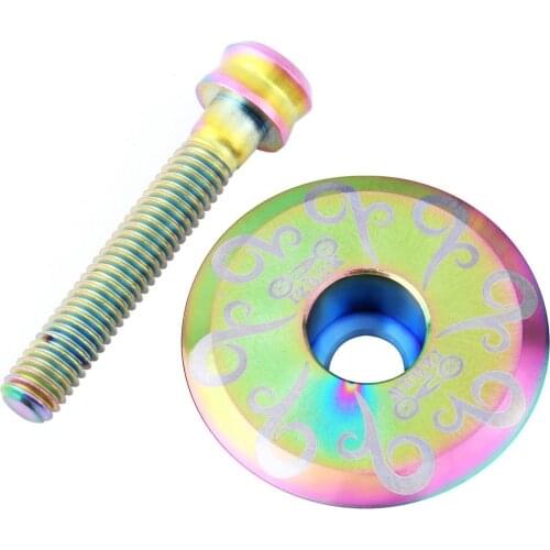 Alloy Bicycle 1 1/8'' Stem Headset Front Fork Top Cap Cover + Bolt Rainbow