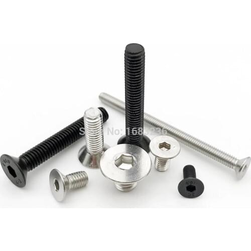 10/50pcs M1.6 M2 M2.5 M3 M4 M5 M6 Black grade 10.9 304 A2 Stainless Steel Hexagon Hex Socket Flat Countersunk Head Bolt Screw