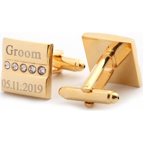 High-end French Shirt Cufflinks Golden Personalized Cuff Links Wedding Love Anniversary Gifts for Men Laser Engraving Custom