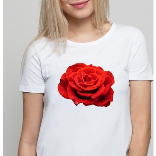 2020 new summer tops tees Illustration of flowers red rose print t shirt women clothes woman tshirt femme harajuku short sleeve