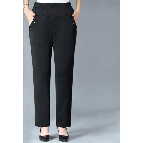 Plus Size Mothers Straight Trousers Casual Elastic High Waist Harem Pants Womens Classical Pants With Stripes Loose Breathable