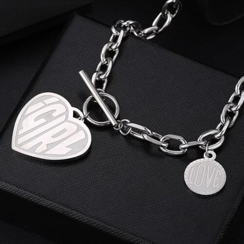 Personalized Fashion Heart Necklaces for Women Stainless Steel Strand Chain Necklace Cool Girls Gift Punk collier 2021