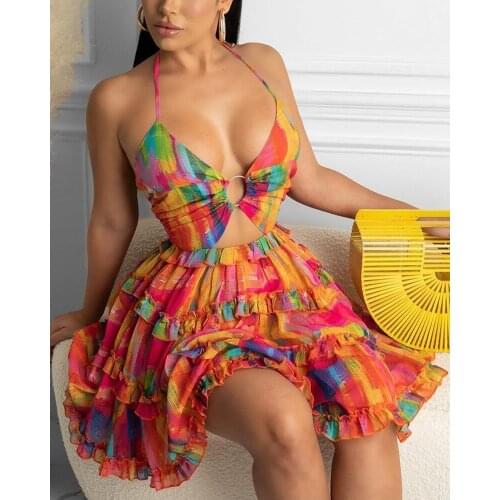 Sexy Deep-V Floral Print Dress Women Sleeveless Party Bodycon Dresses For Women 2021 Summer Clothes