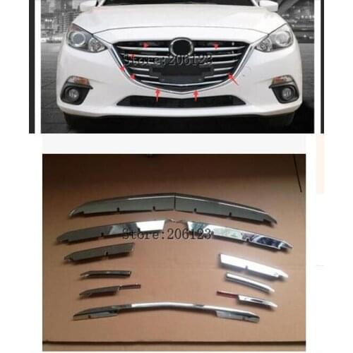 For Mazda 3 Axela M3 2014 2015 2016 Chrome Front Radiator Bumper Mesh Grille Grill Bonnet Cover Trim Molding Garnish Guard 11pcs