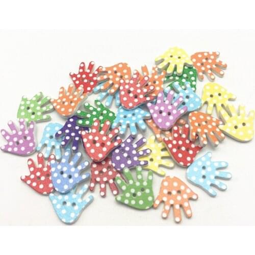 50pcs 18mm Mixed Spotted Dots 2 Holes Hand Shaped Wood Buttons Sewing Accessories Scrapbooking DIY Crafts