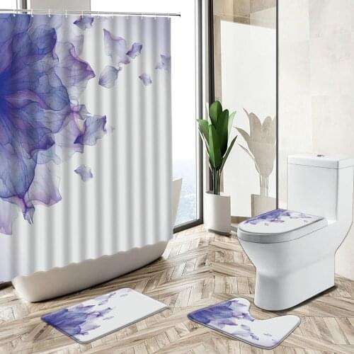 Abstract Floral Petal Print Shower Curtain Modern Watercolor Art Home Deco Bath Mat Toilet Lid Cover Flannel Bathroom Carpet Set