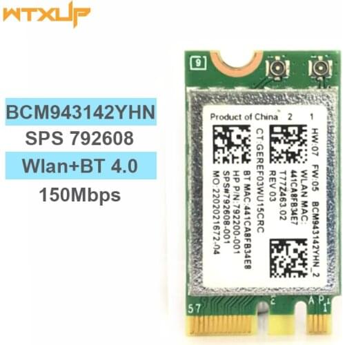 Wireless Adapter Card Broadcom BCM943142Y 150Mbps Wlan+Bluetooth M.2 NGFF WiFi BT 4.0 802.11b/g/n SPS: 792608-001
