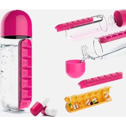 600ML Water Bottle With Pillbox Plastic Drink Bottle With Medicine Pills Box Travel 7 Days Drug Organizer Drinking Container