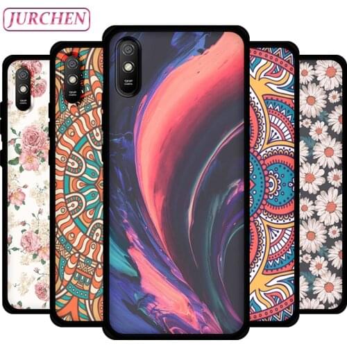 JURCHEN Silicone Phone Cases For Xiaomi Redmi 9A Luxury Cute Dog Cat Cartoon Painting For Redmi 9A TPU Thin Back Matte Cover