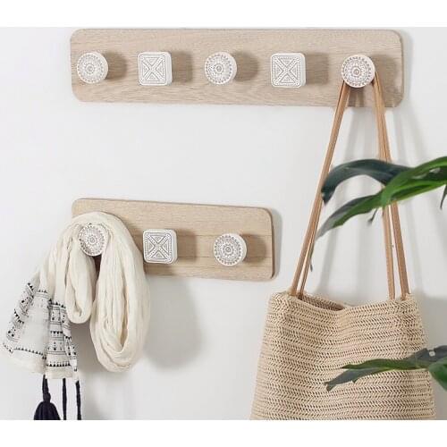 Wood Hook Wall Mounted Coat Hat Rack Living Room Children Kids Bedroom Wall Hanger 3/4/5 Pegs Door Hooks Home Decoration