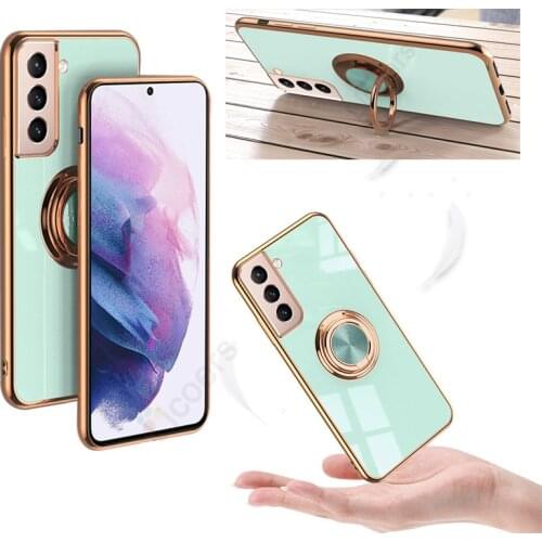 For Samsung S21 Ultra S20 FE S20 Plus Case 6D Plating Magnetic Ring Car Holder Stand Lens Protect Soft Silicone Cover Shell Capa