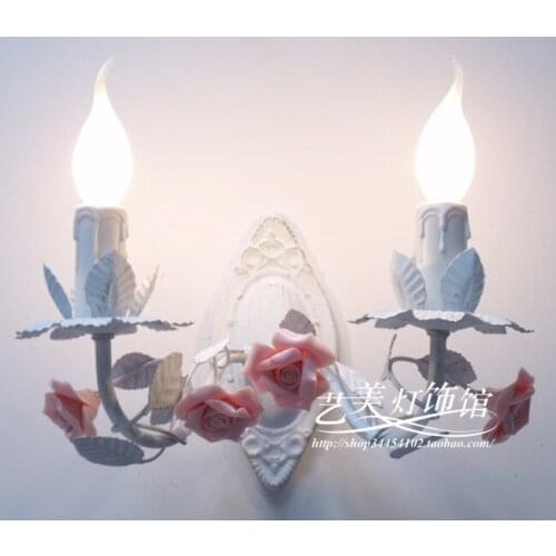 Europe pink flower iron Wall Lamp Candle Princess Double Slider Rose Flower Wall lamp