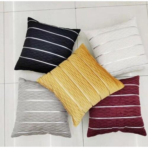 GY0761 Simple Golden Stripe Velvet Cushion Cover (No Filling) Sofa Lumbar Pillowcase Short Plush Throw Pillow Cover