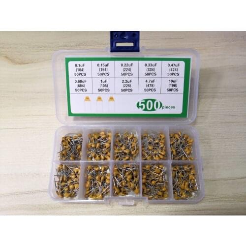 1box Monolithic Capacitor kit 10Value*50pcs=500 104/154/223/334/474/684/105/225/475/106 0.15 0.22 0.33 0.47 0.68 1 2.2 4.7 10uf