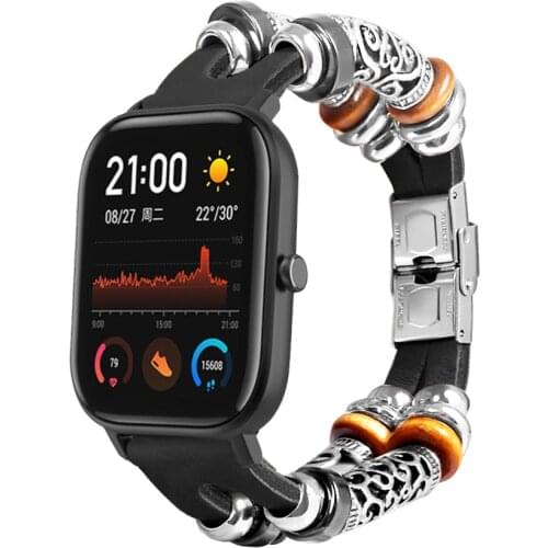 Vintage Beads Leather Strap Men Women Ethnic Style Weave Metal Watchbands For Samsung Active Huawei Watch 2 Wrist Band