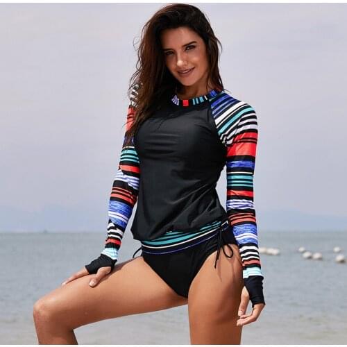 2019 New Long Sleeve Rashguard Women Printed Swimming Suit Two Pieces Surfing Suit Top Quality UV-Protection Rush Guard Women