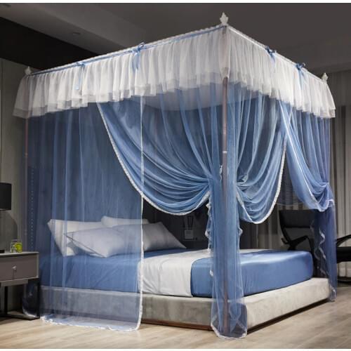 Quadrate Palace Mosquito Net Stainless Steel Frame Romantic Lace Bed Canopy Nets Three-door Home Textiles Decor Bedcover Curtain