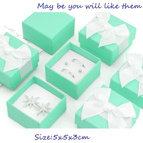 Square Jewelry Organizer Box Engagement Ring For Earrings 5x5x3cm Light Blue Gift Storage Cases White Bow Paper Packaging Boxes