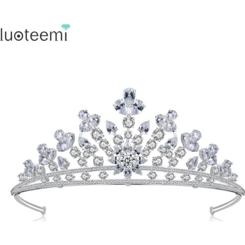 LUOTEEMI Luxury Wedding Hair Jewelry Tiara Crown Hair Accessories for Women Fashion Jewelry Bridal Hairwear Queen Christmas Gift