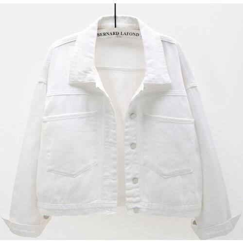 Fashion Big Pocket White Denim Jacket Women Bat sleeve Short Jeans Jackets Coat 2021 Spring Korean Loose Casual Outerwear Female
