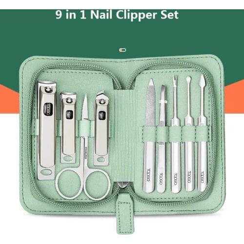 Manicure Set Stainless Steel 9 in 1Nail Clippers Full Function Personal Cleaning Tools Nail Set Travel Case Leather For Gifts