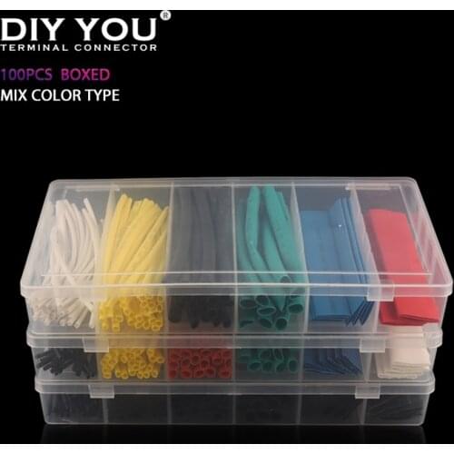 100 PCS/Boxed Heat Shrink Tube Set Assorted Insulation Shrinkable Tube 2:1 Wire Cable Sleeve Kit Sleeving Heat Shrink Tubing
