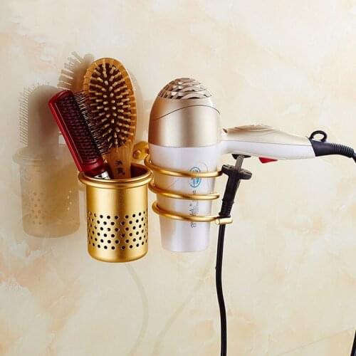 Bathroom Hair Dryer Holder Wall Mounted Rack Space Save Shelf Storage Organizer Aluminum Hairdryer Holder Multi-function hanger