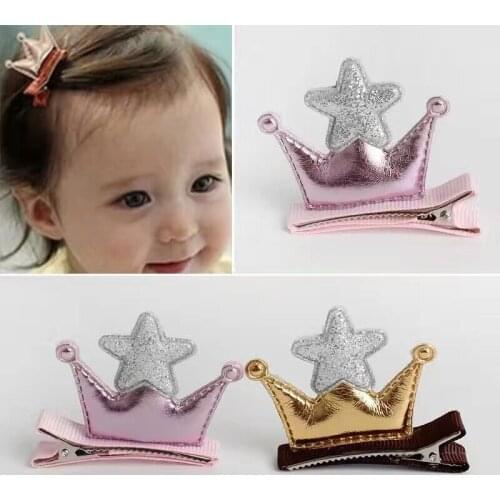 New Arrival Baby Girls Shiny star Crown Princess Hair Clips Ribbon Bow Hair Clip Children Baby Barrette Accessories