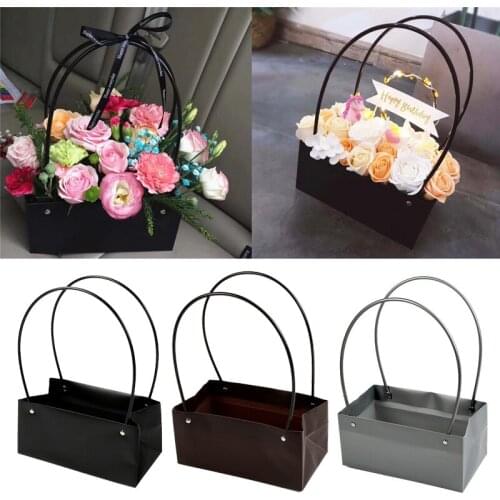 Portable Kraft Paper Bag Flowers Carry Bag Rectangular Waterproof Florist Handy Flower Box Party Decoration Gift Boxes & Bags