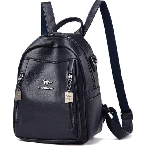 Girls Backpack Women Backpack High Quality Front Double Zipper Soft Leather Female Travel Shoulder Bags for Teenage