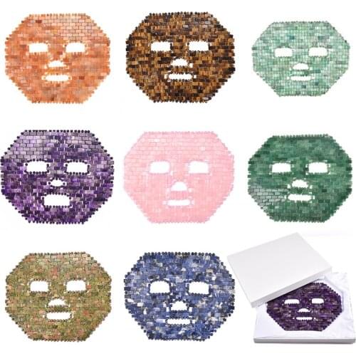 Cooling Natural Rose Quartz Sleep Mask Jade Massager Stone SPA Face Mask with Box Anti Aging Amethyst Facial Massager Jade Mask