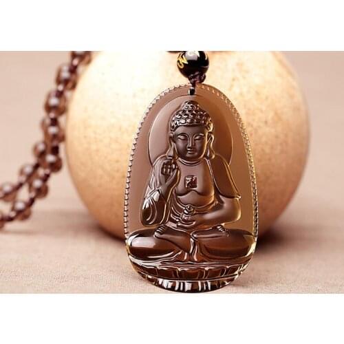 High Quality Natural Ice Black Obsidian Carved Buddha Lucky Amulet Pendant Necklace For Women Men pendants Fashion Jewelry