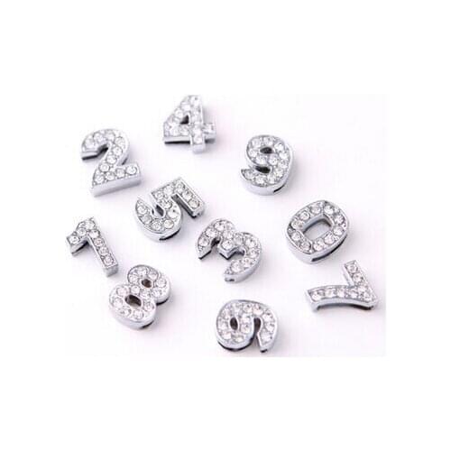 10MM Full Rhinestones Number Slide Charm 20PCS/lot " 0--9 Can Choose Each Number " Fit For DIY Keychains & Wristband