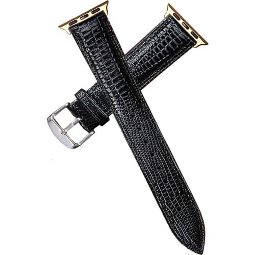 Lizard Texture Leather Sport Strap for iWatch Series 6 5 4 2 3 1 Brown Black Replacement Sweat Proof Leather Watch Band
