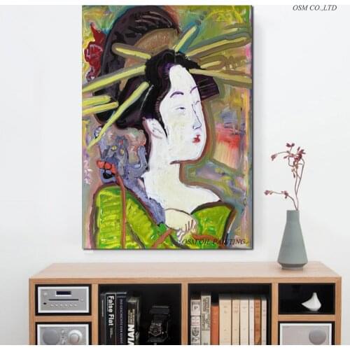 High Skills Artist Hand-painted High Quality Japanese Woman Oil Painting Ancient Traditional Japan Cloth Oil Painting Decoration