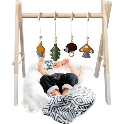 Nordic Style Wooden Baby Gym Nursery Sensory Toys Gantry Foldable Baby Play Gym Frame Activity Center Hanging Bar Newborn Gift