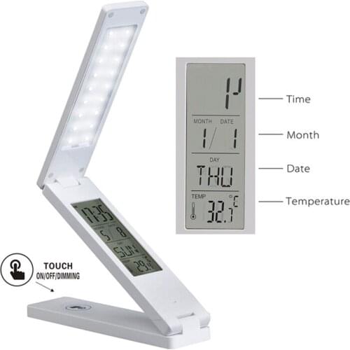 Folding Usb Study Lamp 350lm Led Usb 5v Chargeable Desk Mouse Lamp With Temperature Calendar Book Light Night For College Dorm