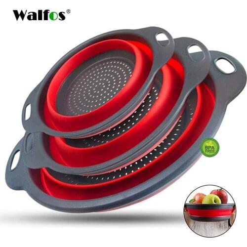 Walfos Foldable Drain Silicone Basket Colander Fruit Vegetable Washing Basket Strainer Collapsible Drainer Kitchen Storage Tools