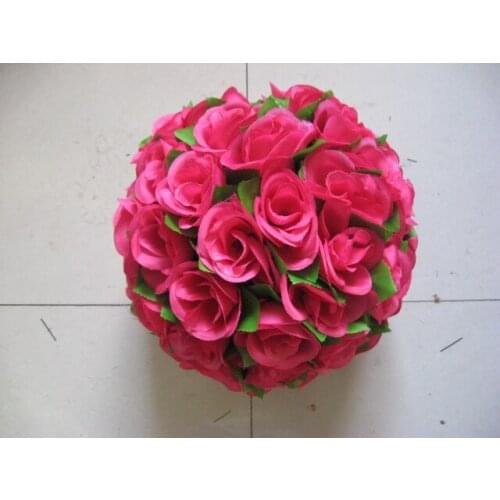 SPR 20cm fuchsia with green leaves kissing ball-wedding decoration,celebration decoration flower ball,party decoration